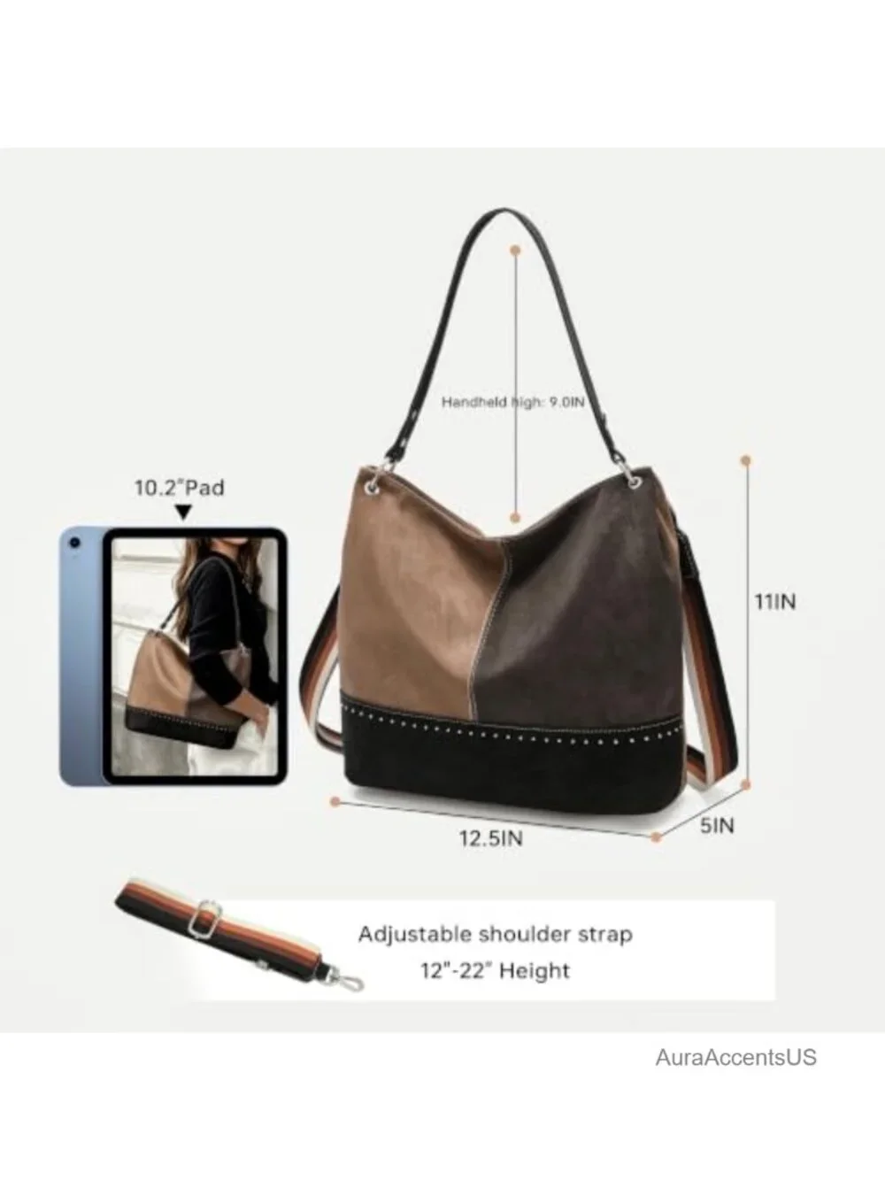 Suede Hobo Crossbody Bag - Medium Tote Purse for Women